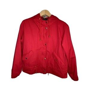 Bella Donna Jacket Womens XL Red Spring Snap Full Zip Hooded Drawstring Cotton